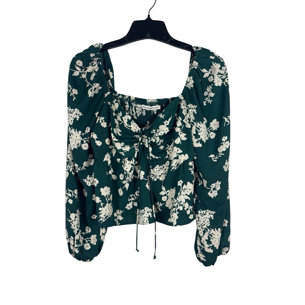 Abercrombie & Fitch Milkmaid Floral Top Green Cottagecore Puff Sleeve Smocked M